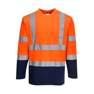 Tricou in doua-tonuri COTTON COMFORT cu maneci lungi, portocaliu/albastru, Portwest