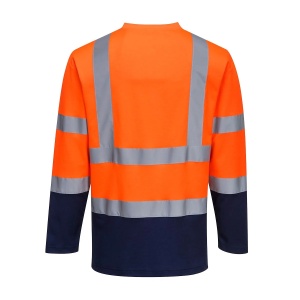 Tricou in doua-tonuri COTTON COMFORT cu maneci lungi, portocaliu/albastru, Portwest - Img 2