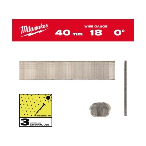 Pachet 5000 cuie T pentru M18 FN18GS, INOX 18G / 40 mm / SC3, cap subtire cu finisaj, unghi 0°, Milwaukee, cod 4932492562