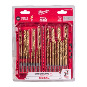 Set 25 burghie SHOCKWAVE HSS-TIN RED HEX 1/4" din titan pentru metal, 2-13 mm, Milwaukee, cod 4932500420 - Img 3