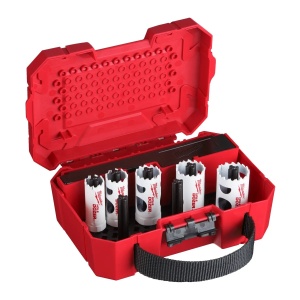 Set 5 carote BI-METAL HOLE DOZER: 19, 22, 25, 29, 32 mm + distantier, adaptor si cheie imbus 1/8", Milwaukee, cod 49224083