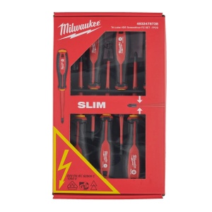 Set 7 surubelnite VDE TRI-LOBE , SL2.5/ SL3/ SL4, PH2, PZ1/ PZ2 si tester de tensiune, Milwaukee, cod 4932478738