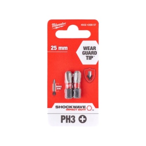 Set 2 Biti PH pentru surubelnite SHOCKWAVE IMPACT DUTY PH3x25 mm Milwaukee, cod 4932430857 - Img 2