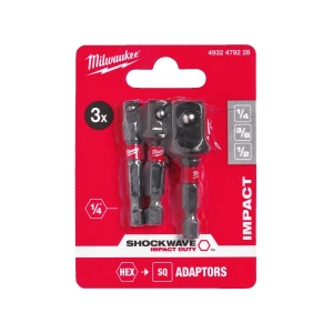 Set 3 adaptoare pentru chei tubulare SHOCKWAVE IMPACT DUTY, 1/4″HEX-1/4″patrat, 3/8″patrat,1/2″patrat, Milwaukee, cod 4932479228 - Img 2