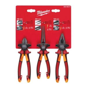Set 3 clesti VDE, cu tais lateral (160 mm), cu nas lung (205 mm) si combinat (180 mm), Milwaukee, cod 4932464575