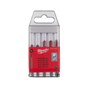 Set 5 burghie pentru sticla si placi ceramice ⌀ 4 / 5 / 2 x 6 / 8 mm Milwaukee, cod 4932479948
