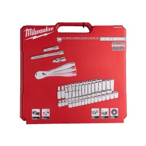 Set 56 chei tubulare sistem metric si imperial + antrenor cu clichet 3/8", Milwaukee, cod 4932464946 - Img 3