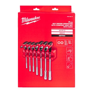 Set 7 chei tubulare cu maner in T cu suport, Comfort Grip, Milwaukee, cod 4932498704