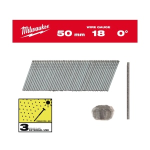 Pachet 5000 cuie T pentru M18 FN18GS, INOX 18G / 50 mm / SC3, cap subtire cu finisaj, unghi 0°, Milwaukee, cod 4932492564