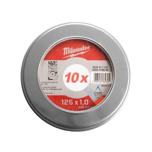 Set 10 discuri debitare otel PRO+ SCS41, 125x1.0X22.23 mm, in cutie de metal, Milwaukee, cod 4932478998