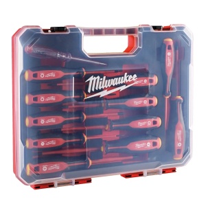 Set 12 surubelnite Tri-Lobe VDE (SL2,5/ SL3/ SL4/ SL5,5/ PH1/ PH2/ PZ1/ PZ2/ T10/ T15/ T20 + tester), Milwaukee, cod 4932479095