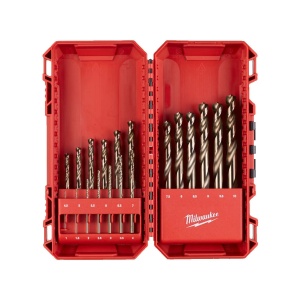 Set 19 burghie Red Cobalt pentru metal HSS-CO DIN338, diametru 1-10 mm, Milwaukee, cod 4932493867