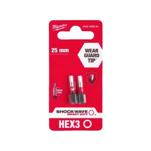Set 2 biti pentru surubelnite SHOCKWAVE IMPACT DUTY HEX 3 mm x 25 mm, Milwaukee, cod 4932430894 - Img 2