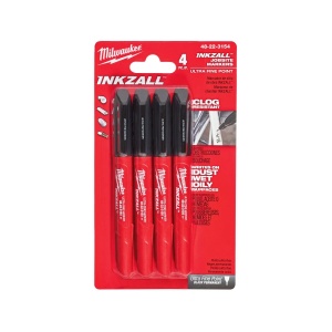 Set 4 markere negre INKZALL cu varf subtire de 0.6 mm, Milwaukee, cod 48223154