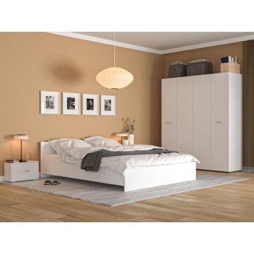 Dormitor Alpin Alb Sifonier 4 Usi, Pat cu Saltea, 2 Noptiere, Pal Melaminat 18 mm, 160x200 cm