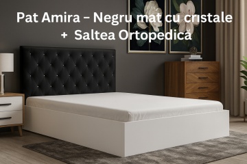 SET Pat Amira – Negru mat cu cristale + SALTEA Ortopedica