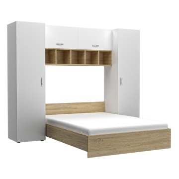 Dormitor Luxe Retreat Alb/Sonoma, Incorporabil, Pal Melaminat 18 mm, Pat 160x200 cm - Img 2