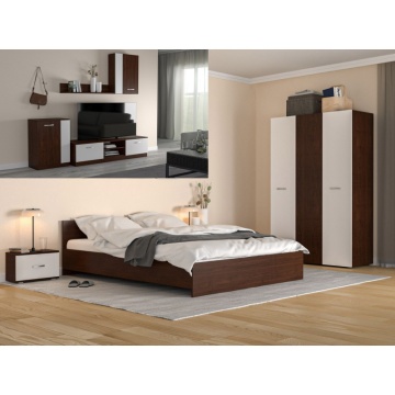 Dormitor Cosmic Wenghe/Alb cu Living si Saltea 160x200 cm - Img 1