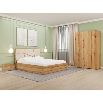 Dormitor Luna Nature Boucle, Sifonier, Pat, Doua Noptiere, Pal Melaminat 18 mm, 160x200 cm
