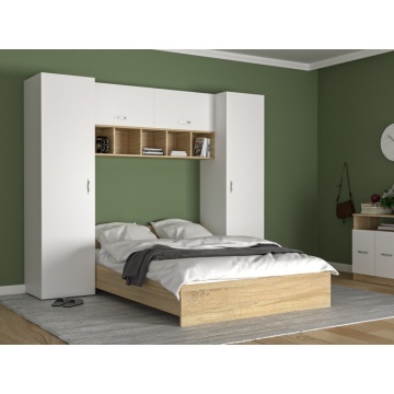 Dormitor Luxe Retreat Alb/Sonoma, Incorporabil, Pal Melaminat 18 mm, Pat 160x200 cm