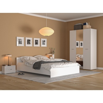 Dormitor Castel Alb Sifonier 3 Usi plus Oglinda, Pat, 2 Noptiere, Pal Melaminat 18 mm, 160x200 cm