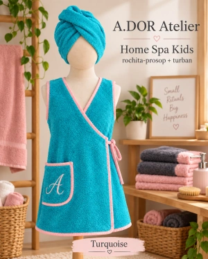 A.DOR Home Spa Kids – Rochiță-prosop petrecută + Turban pentru păr - Img 3