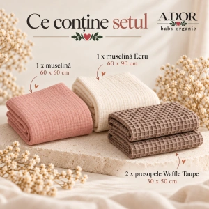 Set A.DOR Baby Organic – 4 piese | Muselină dublă & Waffle - Img 7