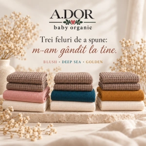 Set A.DOR Baby Organic – 4 piese | Muselină dublă & Waffle