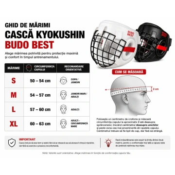 Cască Kyokushin Budo Best cu Grilă de Protecție – Albă / Neagră