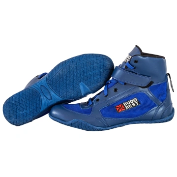 Ghete de box Budo Best – piele artificială, performanță și stabilitate în ring – Albastru