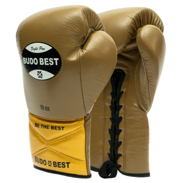 Mănuși de box profesionale Budo Best BARTELL, din piele naturală, cu șiret, culoare kaki