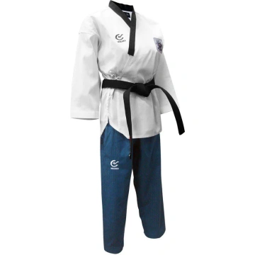 Dobok DAN - Feminin (bluza alba, pantalon albastru deschis)