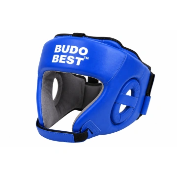 Cască de box Budo Best albastră – vedere laterală cu protecție pentru urechi