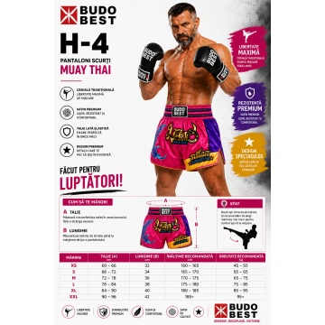 Pantaloni Scurți Muay Thai Budo Best H-4 – Șort Profesional Kickboxing & Thai Boxing