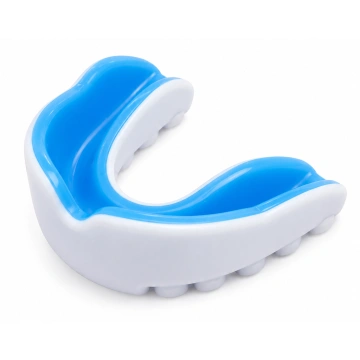 Protecție dentară Budo Best Double Color YE-026-2 albastru și alb cu cutie transparentă pentru box, kickboxing, MMA și Muay Thai.
