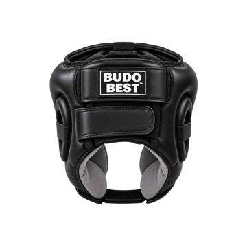 Cască de box Budo Best neagră – vedere din spate cu protecție pentru urechi
