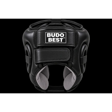 Cască de box Budo Best neagră – vedere din spate cu protecție pentru urechi
