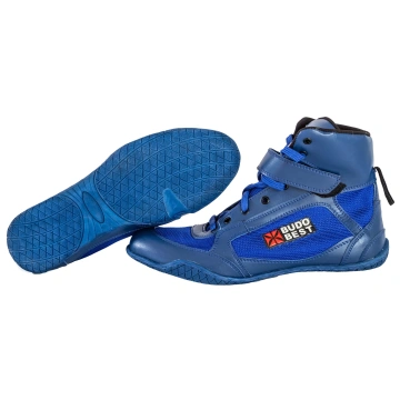 Ghete de box Budo Best – piele artificială, performanță și stabilitate în ring – Albastru