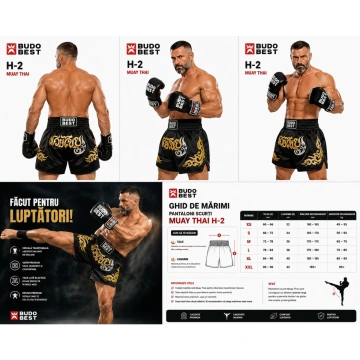 Pantaloni Scurți Muay Thai Budo Best H-3 – Șort Profesional Kickboxing & Thai Boxing - bloc de imagini