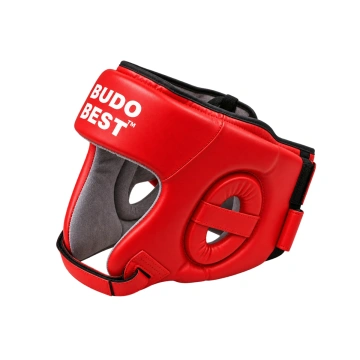 Cască de box Budo Best roșie – vedere laterală cu protecție pentru urechi