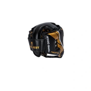 Casca protectie box Predator 2.0 neagra cu auriu din piele naturala superioară, burete modelat manual și prindere velcro.