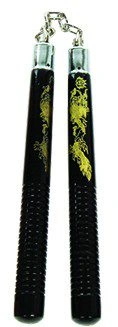 Nunchaku din lemn cu lant, cu 9 caneluri si dragon - C116