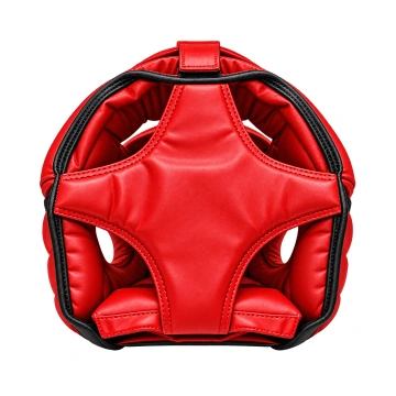 Cască de protecție Budo Best roșie, cu sistem reglabil și grilaj frontal detașabil, vedere de sus.