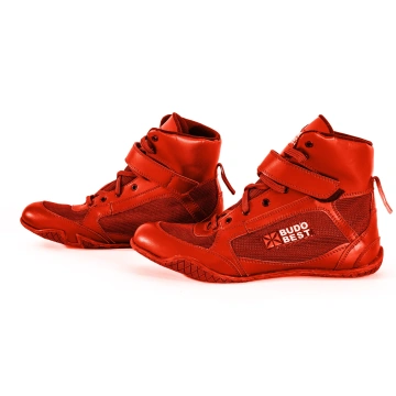 Ghete de box Budo Best – piele artificială, performanță și stabilitate în ring – Roșu