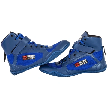 Ghete de box Budo Best – piele artificială, performanță și stabilitate în ring – Albastru