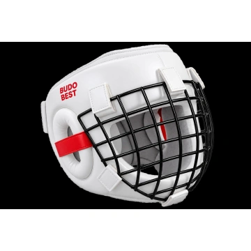Cască Kyokushin Budo Best cu Grilă de Protecție – Albă / Neagră