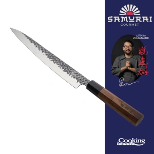 Cutit Sashimi 24 cm Rikito Watanabe Samurai Gourmet, lama inox Hammer, maner lemn