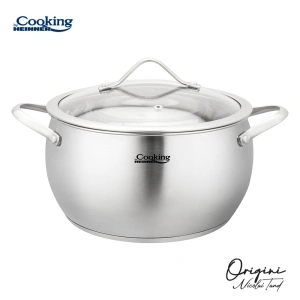 Semioala inox Heinner Nicolai Tand 4.3 L cu capac din sticla, 22 cm, baza 5 straturi, inductie