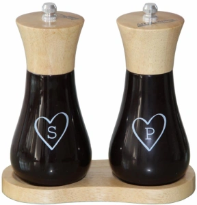 Set 2 Rasnite pentru Sare si Piper 15 cm cu Suport din Lemn Heinner