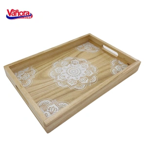 Tava din lemn pentru servire cu model Mandala 36 x 24 x 4 cm, Vanora Home
